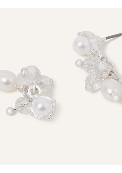 Inci ve Şeffaf Inci Detaylı Sallantılı Küpe Seti