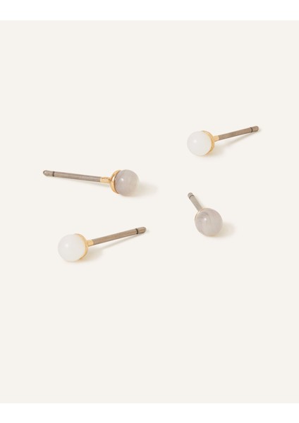 Altın Kaplama Taş Düğme Küpe Seti 2'li Paket fiyatları