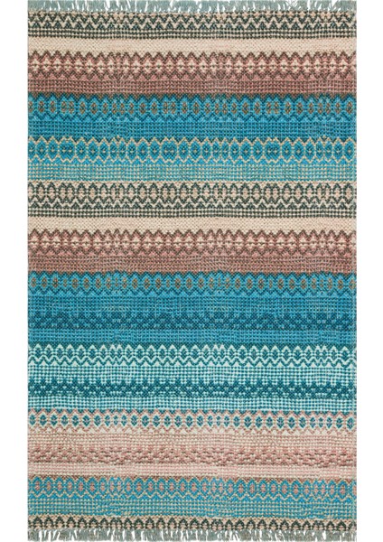 Bodrum Kilim Bd 04 Blue Nw Jüt Görünümlü Hav Toz Vermez Çift Taraflı Yıkanabilir Kilim