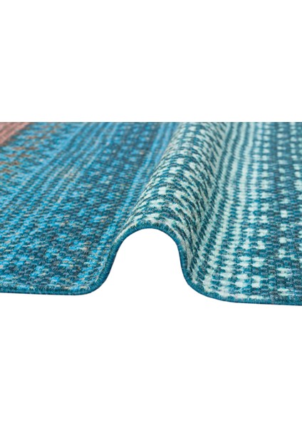 Bodrum Kilim Bd 04 Blue Nw Jüt Görünümlü Hav Toz Vermez Çift Taraflı Yıkanabilir Kilim