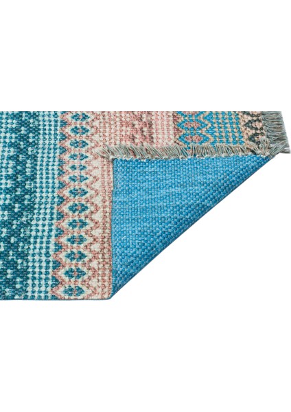 Bodrum Kilim Bd 04 Blue Nw Jüt Görünümlü Hav Toz Vermez Çift Taraflı Yıkanabilir Kilim