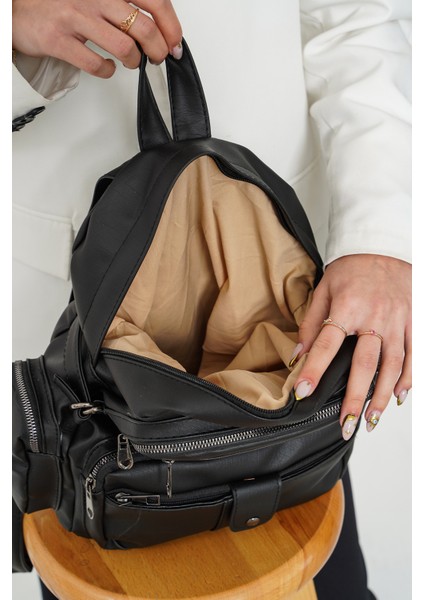 Yıkamalı Deri Kadın Siyah Sırt Çantası fiyatları