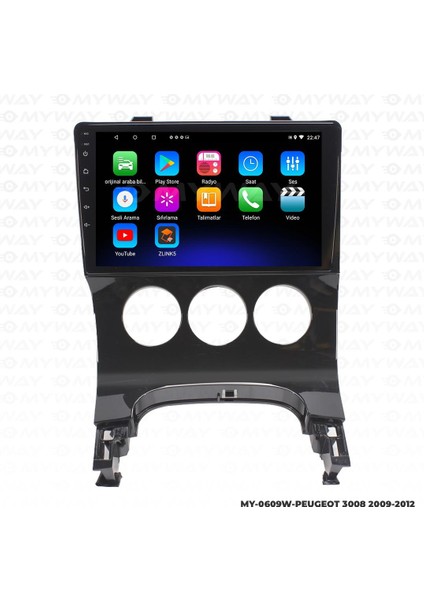 Peugeot 5008 Android 12 Multimedya Carplay 2gb RAM+32GB HDD 2009-2012 Navigasyon Ekran