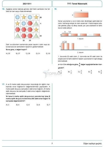 Toprak Yayıncılık TYT Matematik 12'li Deneme Kitabı