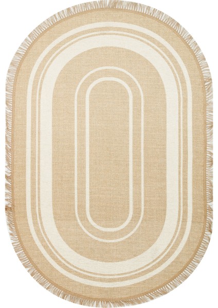 Brooklyn Brk 09 Ivory Oval Hasır Görünümlü Kaymaz Modern Şık Dokuma Kilim