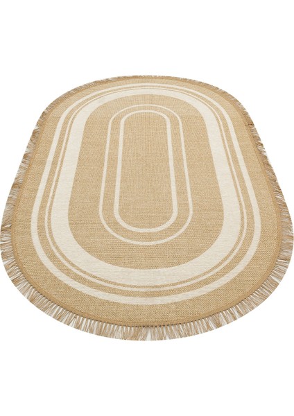 Brooklyn Brk 09 Ivory Oval Hasır Görünümlü Kaymaz Modern Şık Dokuma Kilim