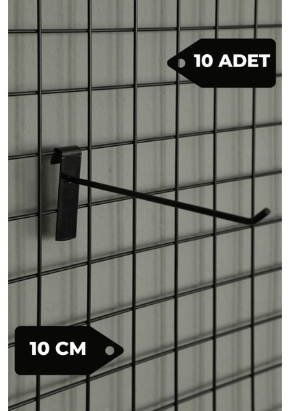 10 cm Siyah Tel Pano Kancası Raf Askısı