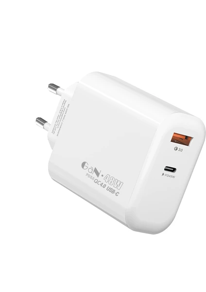 SL-EC68 45W Gan Pd 30W / Qc 18W Type Type Usb-C +Usb A Hızlı Beyaz Ev/notebook Şarj Adaptör