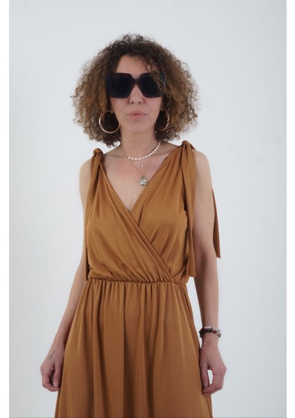 Camel Bağcıklı Askılı Elbise