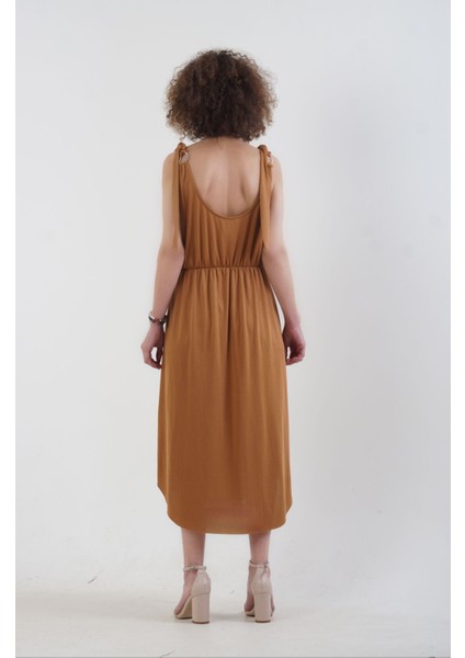 Camel Bağcıklı Askılı Elbise