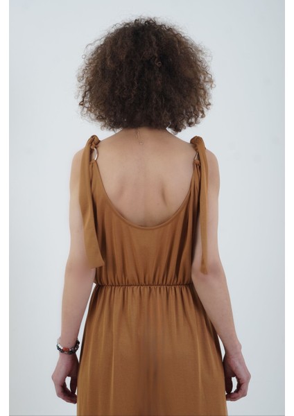 Camel Bağcıklı Askılı Elbise