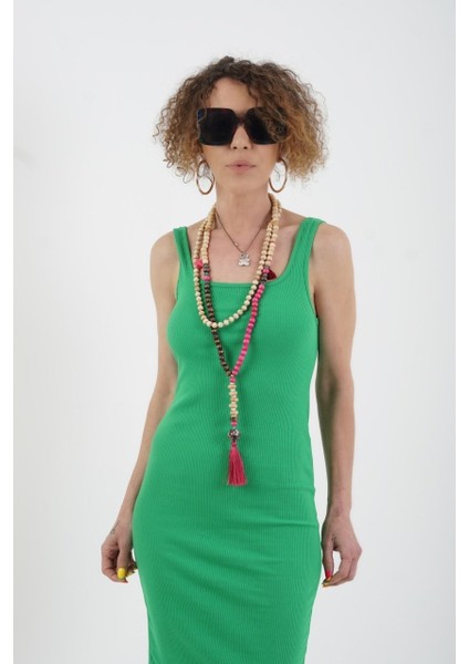 Yeşil Basic Kaşkorse Elbise
