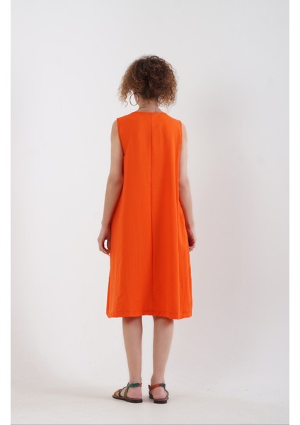 Nar Çiçeği Halka Detaylı Cepli Kolsuz Elbise modelleri