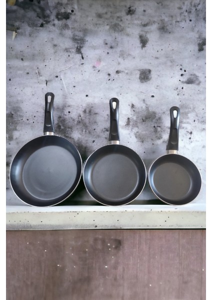 Teflon Tava Seti Siyah Teflon 16-20-24 cm 3'lü modelleri