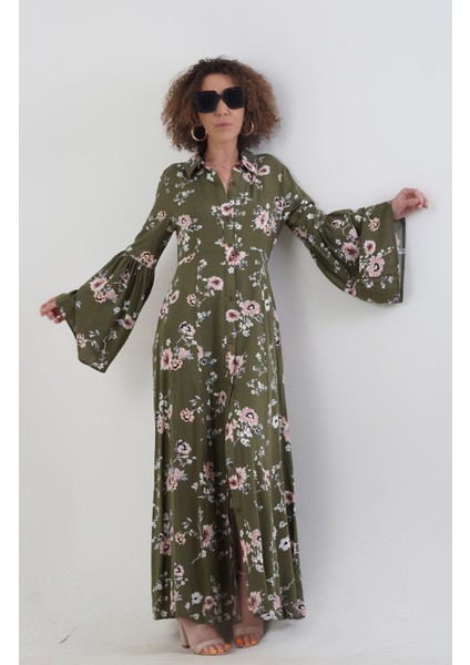 Toscana Kolları Volanlı Gömlek Elbise