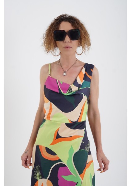 Desenli Degaje Askılı Elbise modelleri