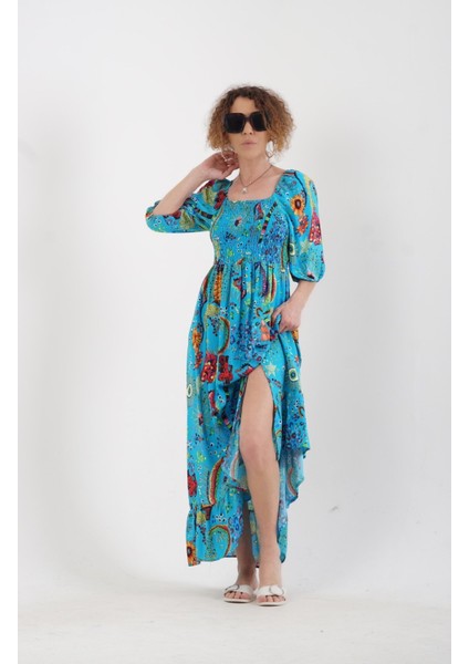 Mavi Rüya Desenli Elbise