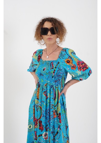 Mavi Rüya Desenli Elbise indirimleri