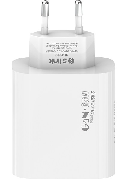 SL-EC69 Gan Pd 65W / Qc 18W Type Usb-C +Usb A Hızlı Beyaz Ev/notebook Şarj Adaptör