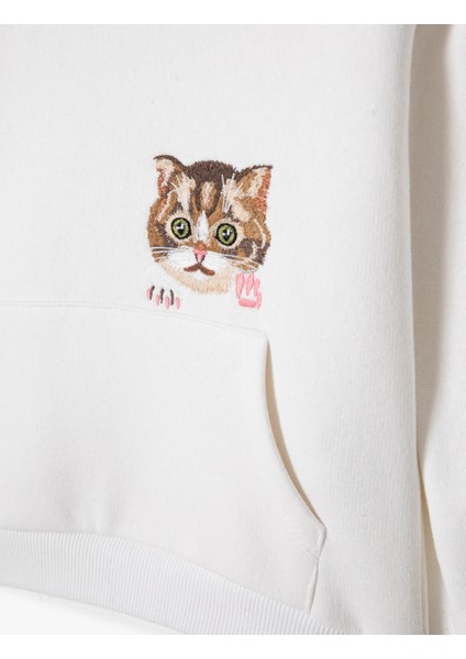 Koton Kapşonlu Sweatshirt Kedi Baskılı Uzun Kollu Şardonlu modelleri