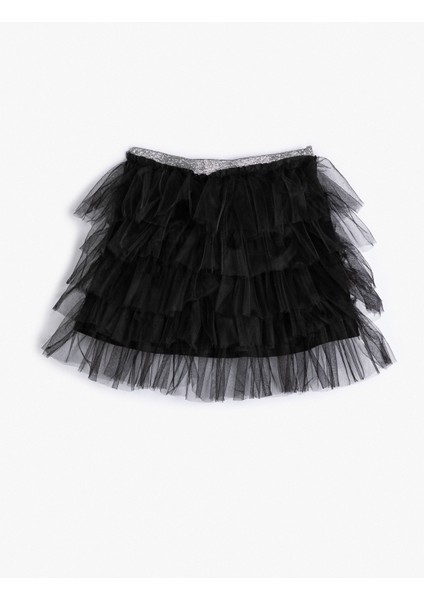 Mini Tütü Etek Katlı Rahat Kesim Beli Lastikli Astarlı