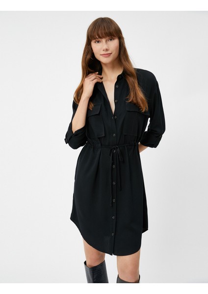 Gömlek Elbise Beli Bağlamalı Düğmeli Cep Detaylı fiyatları