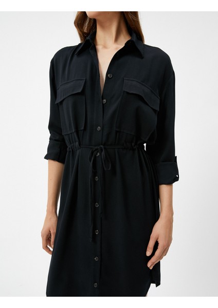 Gömlek Elbise Beli Bağlamalı Düğmeli Cep Detaylı modelleri