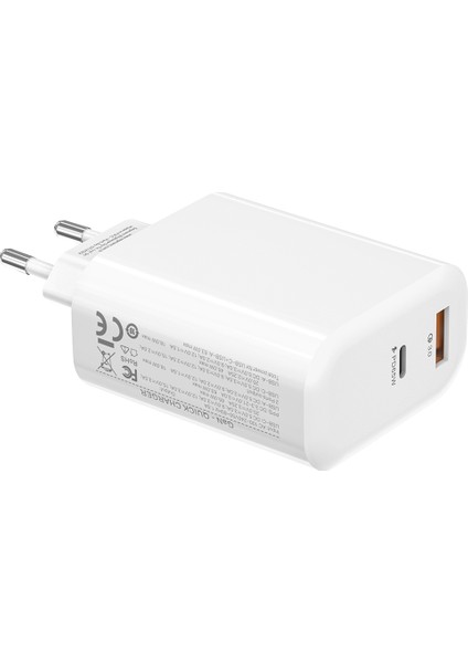 SL-EC69 Gan Pd 65W / Qc 18W Type Usb-C +Usb A Hızlı Beyaz Ev/notebook Şarj Adaptör