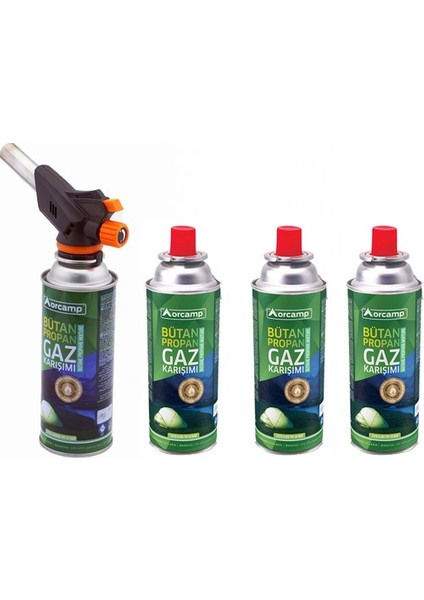 Kamp Kartuş Tüp 227GR + Çakmaklı Pürmüz Set 4'lü Set Orgaz