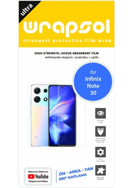 Infinix Note 30 Full Kaplama Ön Arka ve Yan 360 Derece Kaplayan Esnek Poliüretan Film