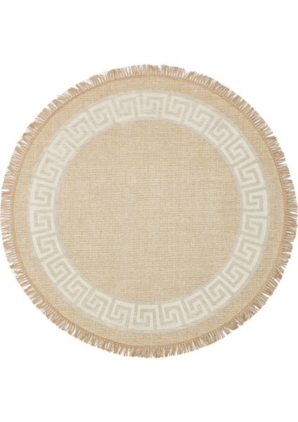 Eko Halı Brooklyn BRK11 Natural Whıte Yuvarlak Hasır Görünümlü Kaymaz Modern Şık Dokuma Kilim