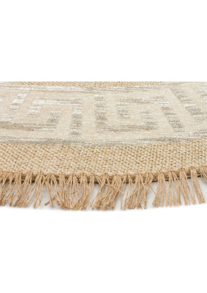 Eko Halı Brooklyn BRK11 Natural Whıte Yuvarlak Hasır Görünümlü Kaymaz Modern Şık Dokuma Kilim