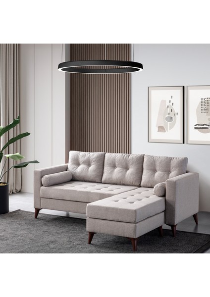 Kraft Minderli Keten Köşe Koltuk Krem