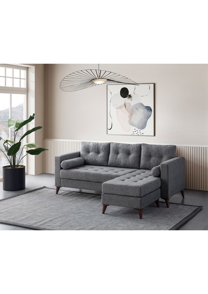 Kraft Minderli Keten Köşe Koltuk Gri