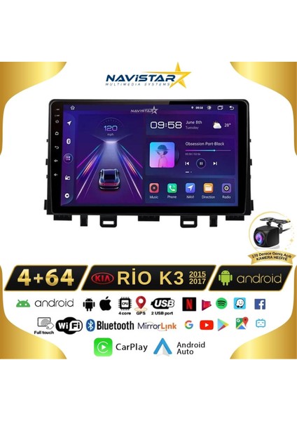 Kia Rio K3 2015-2017 Model 4+64 GB Android 13 Kablosuz Carplay N