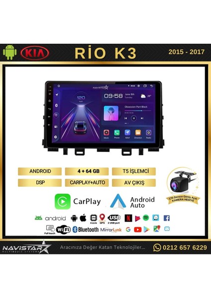 Kia Rio K3 2015-2017 Model 4+64 GB Android 13 Kablosuz Carplay N