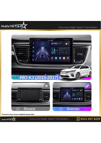 Kia Rio K3 2015-2017 Model 4+64 GB Android 13 Kablosuz Carplay N