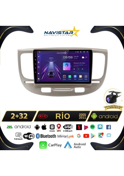 Kia Rio2 2005-2011 Model 2+32GB Android 13 Kablosuz Carplay Navi