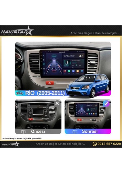 Kia Rio2 2005-2011 Model 2+32GB Android 13 Kablosuz Carplay Navi modelleri