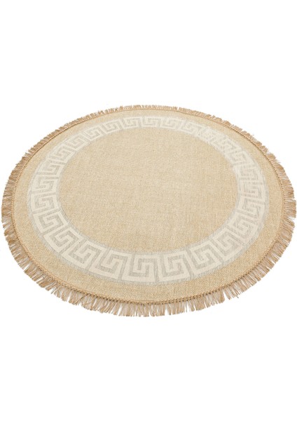 Brooklyn BRK11 Natural Whıte Yuvarlak Hasır Görünümlü Kaymaz Modern Şık Dokuma Kilim