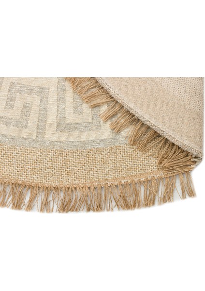 Brooklyn BRK11 Natural Whıte Yuvarlak Hasır Görünümlü Kaymaz Modern Şık Dokuma Kilim