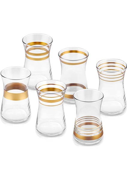 Lines Çay Bardağı 6 Adet - Altın