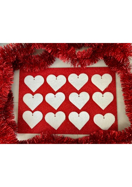 Beyaz Keçe Kalp Yılbaşı Ağacı Süs Seti 12 Li fiyatları