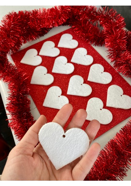 Beyaz Keçe Kalp Yılbaşı Ağacı Süs Seti 12 Li modelleri