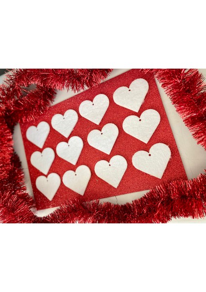 Beyaz Keçe Kalp Yılbaşı Ağacı Süs Seti 12 Li indirimleri