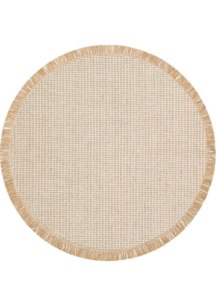 Eko Halı Brooklyn Brk 01 Cream Sılver Yuvarlak Hasır Görünümlü Kaymaz Modern Şık Dokuma Kilim