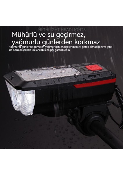 Güneş USB Şarj Edilebilir Boynuz Bisiklet Ön Işık (Yurt Dışından)