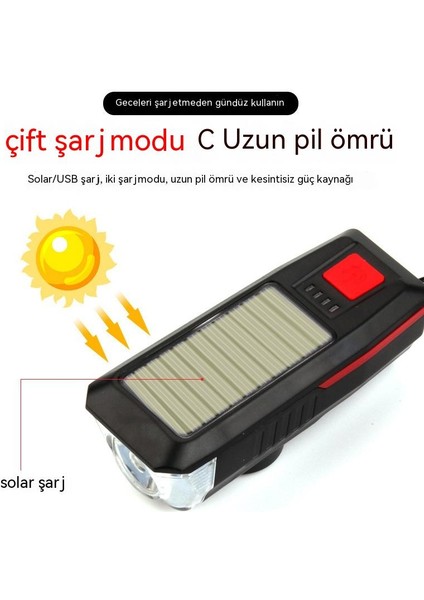 Güneş USB Şarj Edilebilir Boynuz Bisiklet Ön Işık (Yurt Dışından)