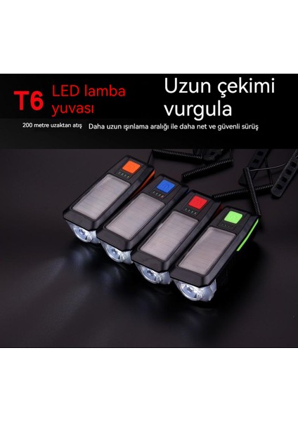 Güneş USB Şarj Edilebilir Boynuz Bisiklet Ön Işık (Yurt Dışından)