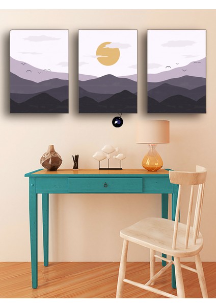 Gün Mavisi Üçlü Kanvas Tablo Seti, Premium 3'lü Canvas, 3 Parçalı Duvar Tablosu